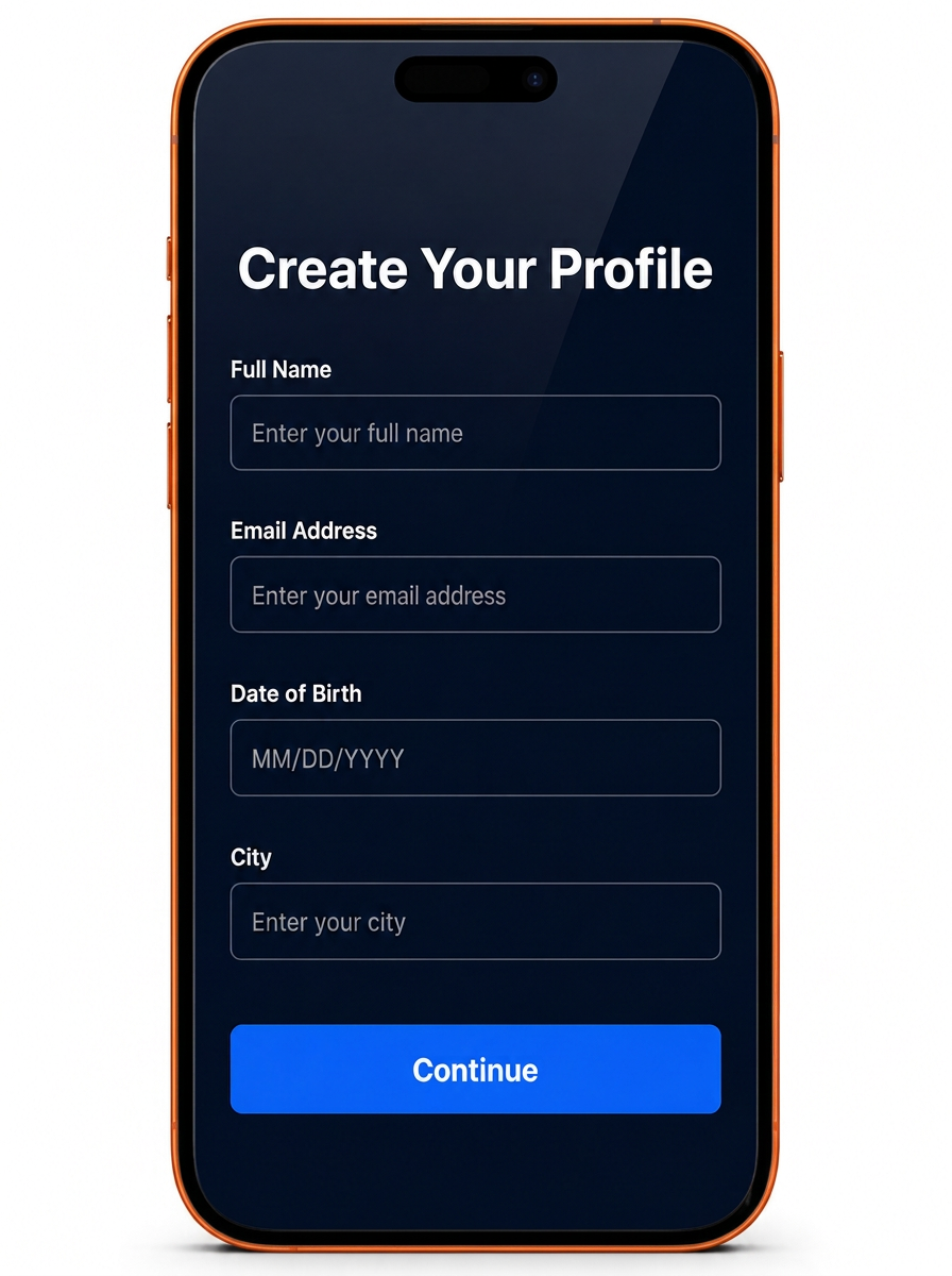 Profile creation form inside a monitor mockup
