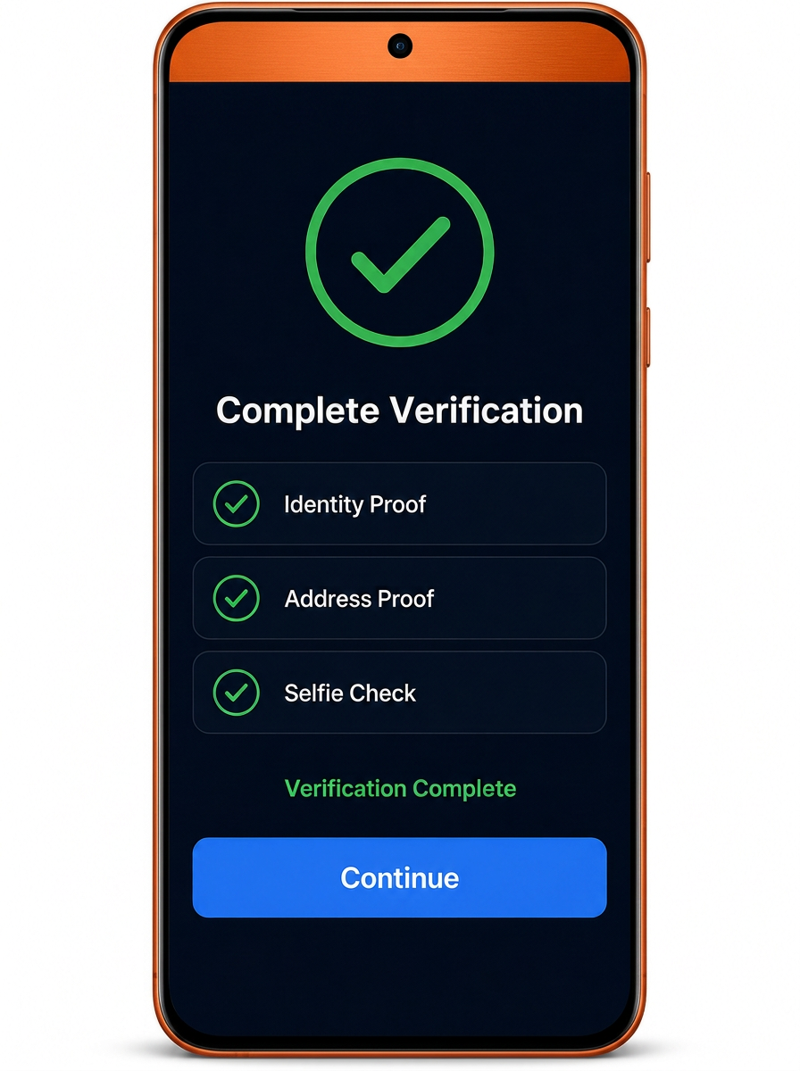 Identity verification completion screen inside a monitor mockup